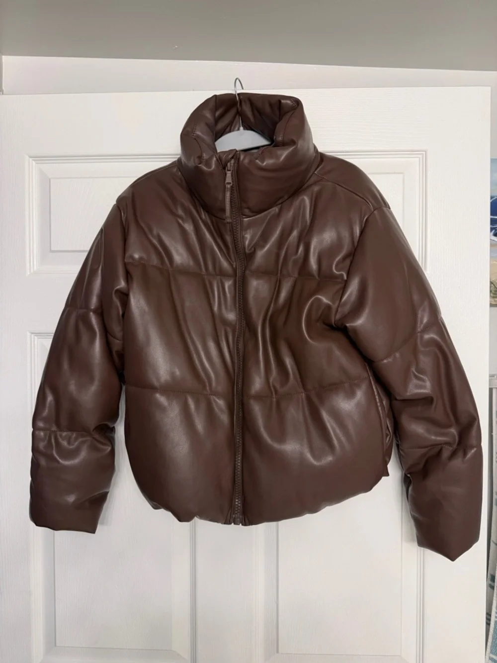 Old Navy Brown Faux Leather Puffer Jacket - Picture 1 of 5